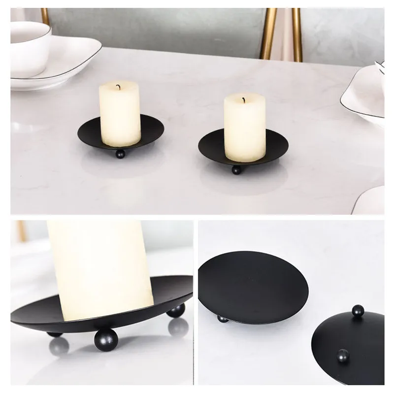 

2 Sizes Candlestick Holder European-style Round Black Gold Wedding Party Holiday Art Gift Home Dining Table Decor