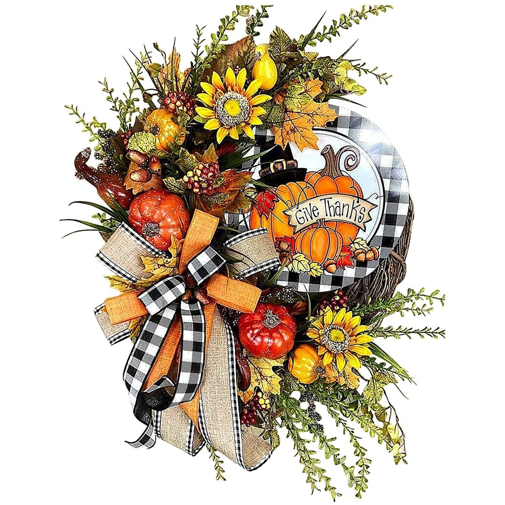 

Thanksgiving Day Wreath For Front Door Farmhouse Wreaths Pumpkin And Sunflower Wreath A Housewarming Gift