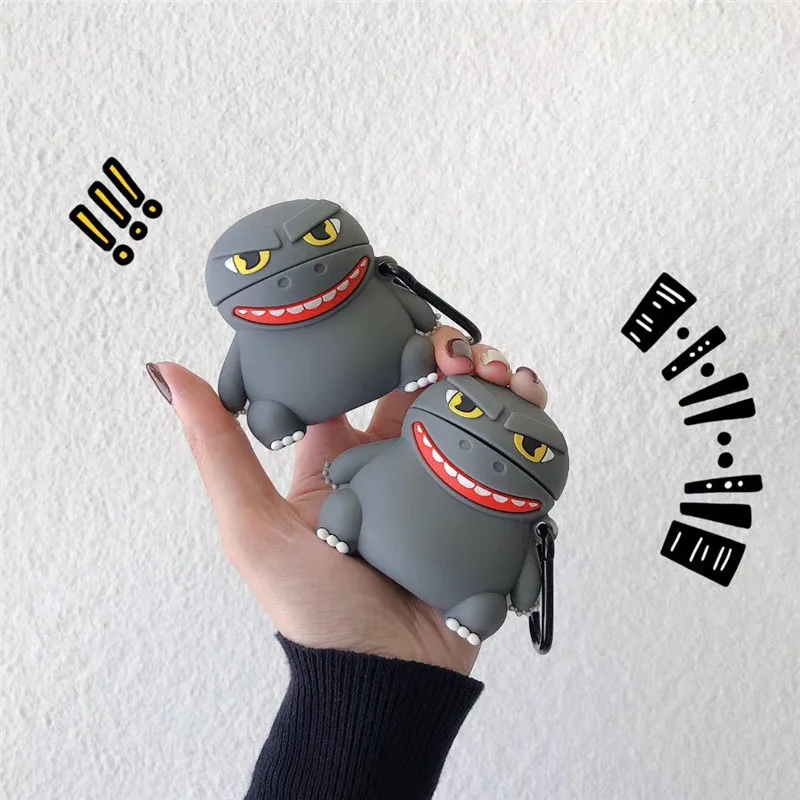 Для AirPod 2 Чехол 3D Godzilla мультфильм мягкий силиконовый беспроводной чехол для
