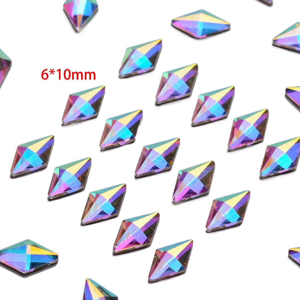 Rhombus-6x10mm 30pcs Golden Back AB Color Flatbacks No-Hotfix Rhinestones CRYSTAL Nail Art Crystal Flat Back Rhinestones For Nails - Цвет: Rhombus-6x10mm