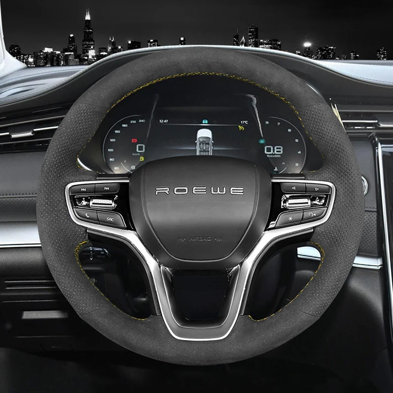 

For Roewe I6 MAX EI6 I5 EI5 RX5 MAX RX8 DIY hand-stitched leather suede car steering wheel cover