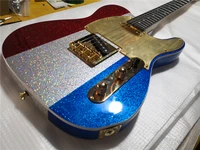 free shipping custom 6 string electric guitarred sliver blue flash powder particles bodygold bridgegold pickgurad