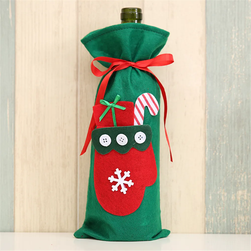 Christmas Red Wine Bottle Cover Bags Home Table Decoration storage bags Santa Claus Party gift navidad | Дом и сад