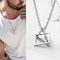 rinhoo trendy interlocking square triangle pendant for men stainless steel geometric stacking streetwear hip pop rock necklace