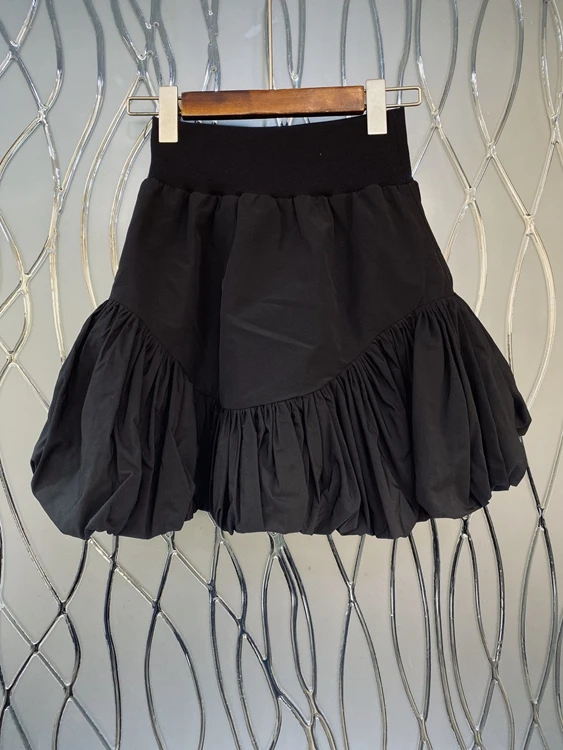 

Spring 2021 new women's elastic waist decoration solid color all-match micro-puffy ruffle skirt 302