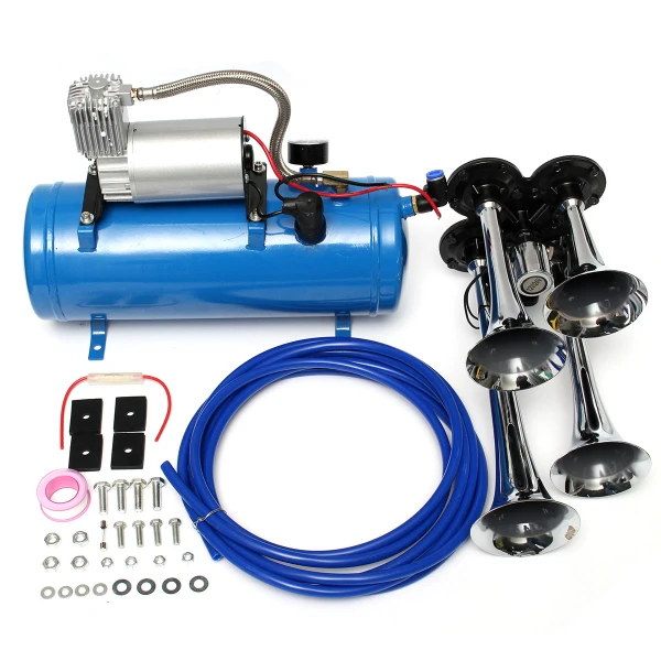 12V/24V 120 PSI 4 воздушный поезд Хромовая Роговая труба автомобильная синяя