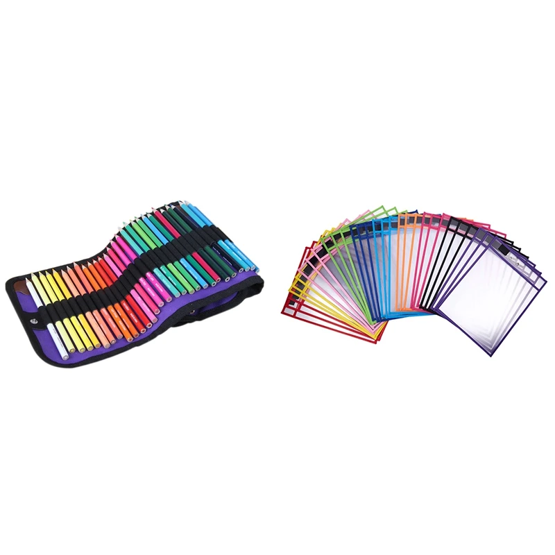 

50 Piece Colouring Pencils Set, Art Colour Pencils Drawing Pencils with 30 Pack PVC Transparent Sewn Dry Erase File Bag