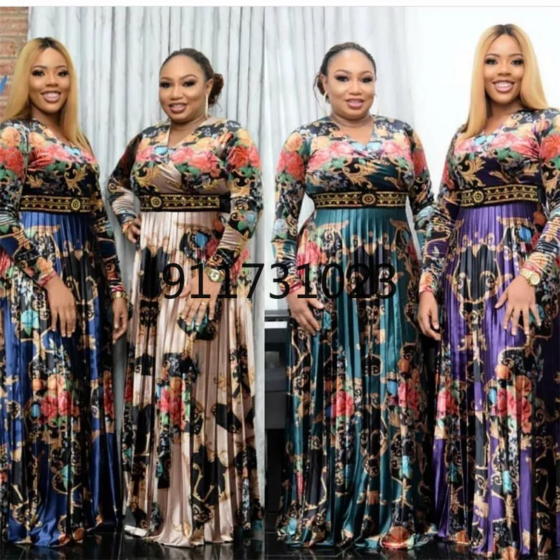 2021 модное женское Платье макси с цветочным принтом и длинным рукавом весна-осень