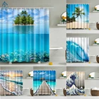 Занавеска для душа с принтом кокосового дерева, водонепроницаемая шторка для душа из полиэстера, с крючком, для пляжа, морского пляжа, волн