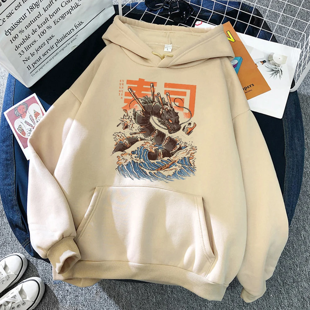 

Cartoon Sushi Dragon Print Hoodie Crewneck Loose Mens Clothing Street Fashion Tracksuit For Male Oversized Fleece Sweatshirts