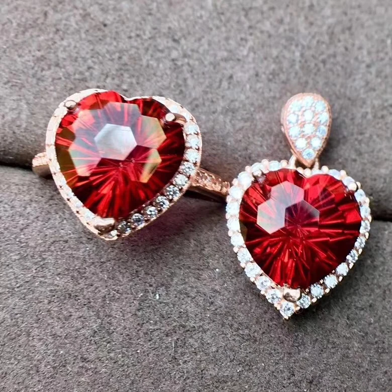 

ATTRACTIVE NEW RED TOPAZ GEMSTONE RING NECKLACE JEWELRY SET WOMEN FINE JEWELRY NATURAL GEM 925 STERLING SILVER HEART LOVE GIFT