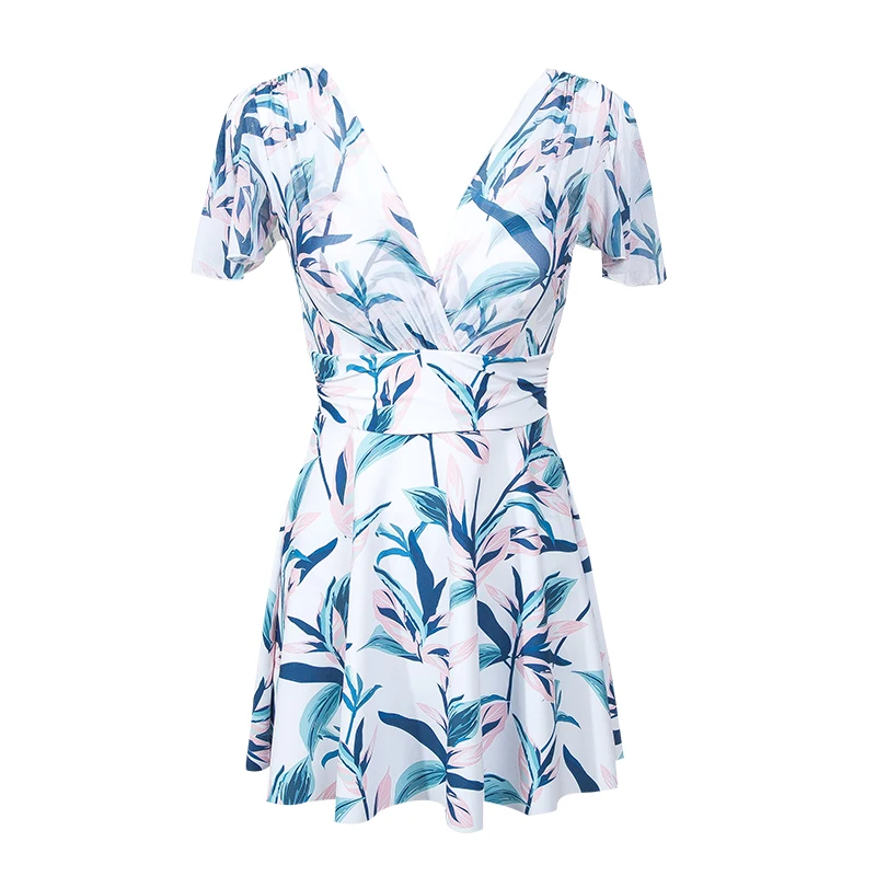 swimsuit women short sleeve with skirt one piece floral printed Monokini Push Up Swim Suit Korea Style Trikini Bathing | Спорт и