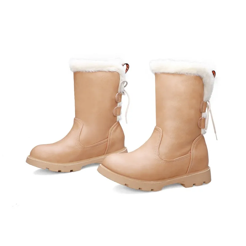 Большие модные плюшевые ботинки со шнуровкой простые и пушистые короткие