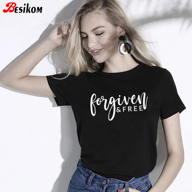 Женская хлопковая футболка с коротким рукавом и круглым вырезом Besikom бесплатная