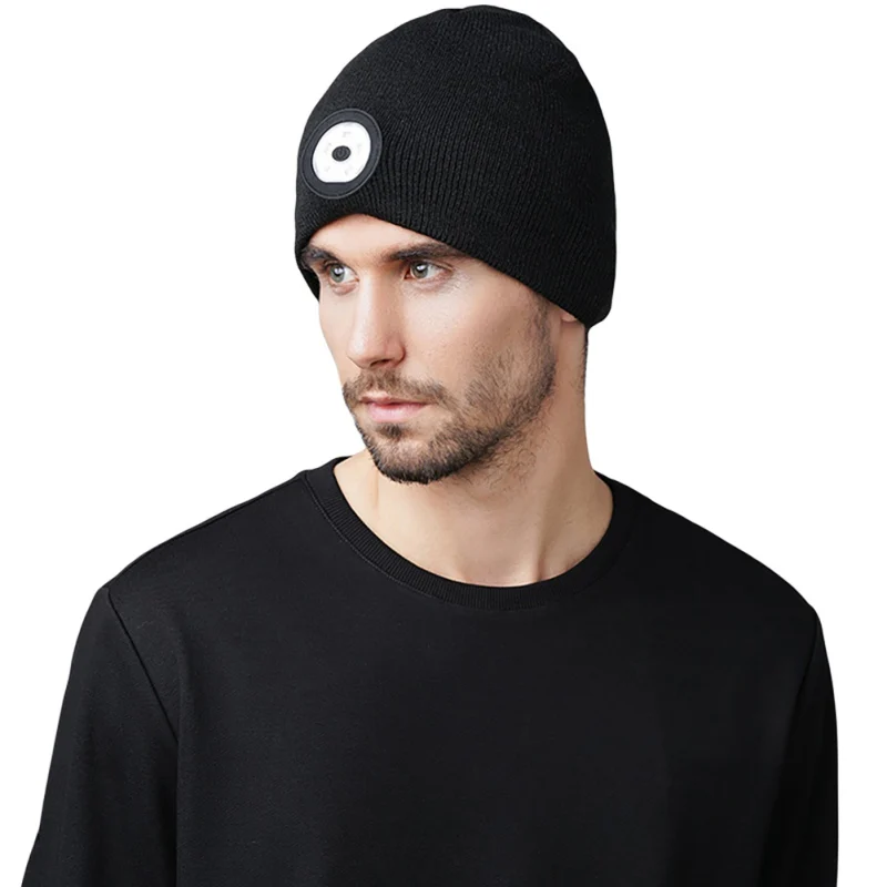 

Outdoor Cycling Lighting LED Head-mounted Headlight Caps Detachable Warm Night Running Skiing Warning Light Knitted Hat Light