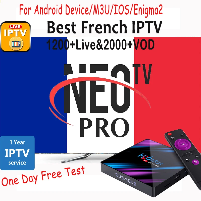 Французский Ip tv подписка Neo tv pro Live tv VOD фильмы каналы французский арабский Европа с системой Neo IPTV M3U Smart tv Android tv BOX H96 MAX