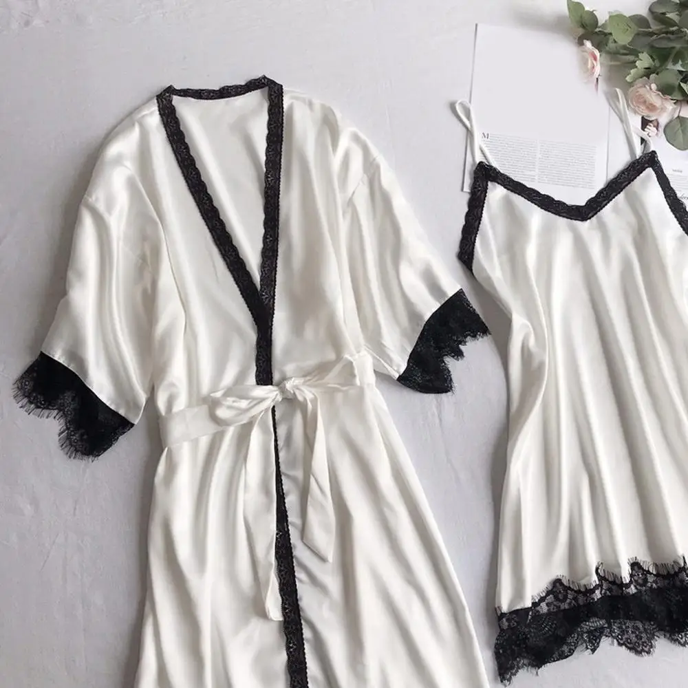 Женская кружевная сексуальная пижама на бретельках с v образным вырезом халат и