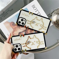 luxury electroplating right angle cartoon case for iphone 12 mini 11 pro xs max xr 7 8 plus se2 transparent cute cat phone cover