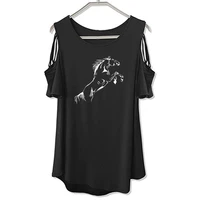 new running horse funny t shirt women loose cotton short sleeve female t shirts fashion tops off the shoulder hollow tee