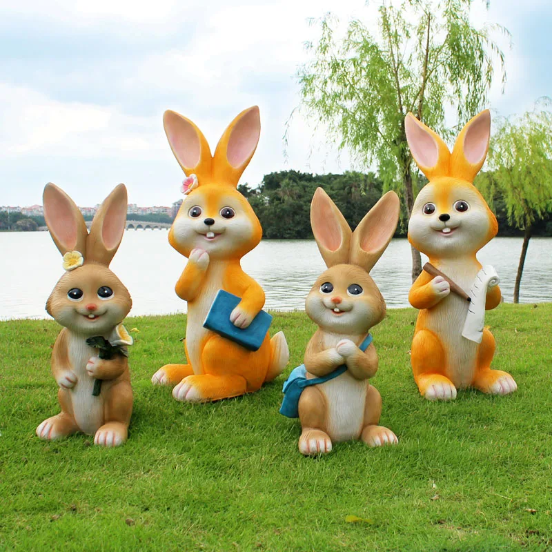 Estatua de huerto y jard&iacute;n al aire libre, accesorios decorativos de jardiner&iacute;a, escultura de conejo de Animal de dibujos animados, adorno de caba&ntilde;a de jard&iacute;n para el hogar-1
