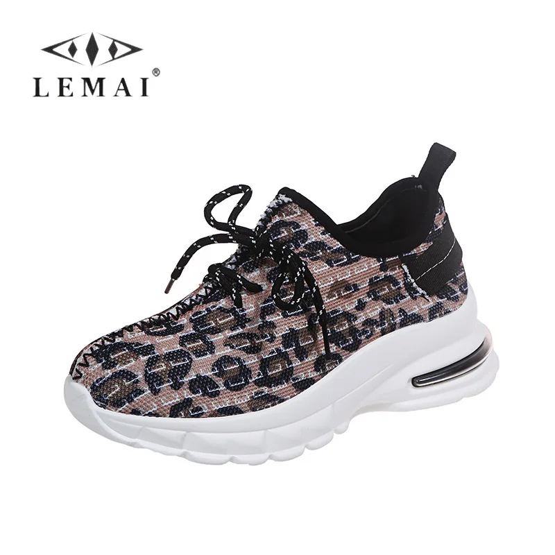 

Fashion Women's Platform Sports Shoes Casual Mesh Lace-up Breathable Sneakers Flat Comfortable Slip-on Leopard Sports Shoes