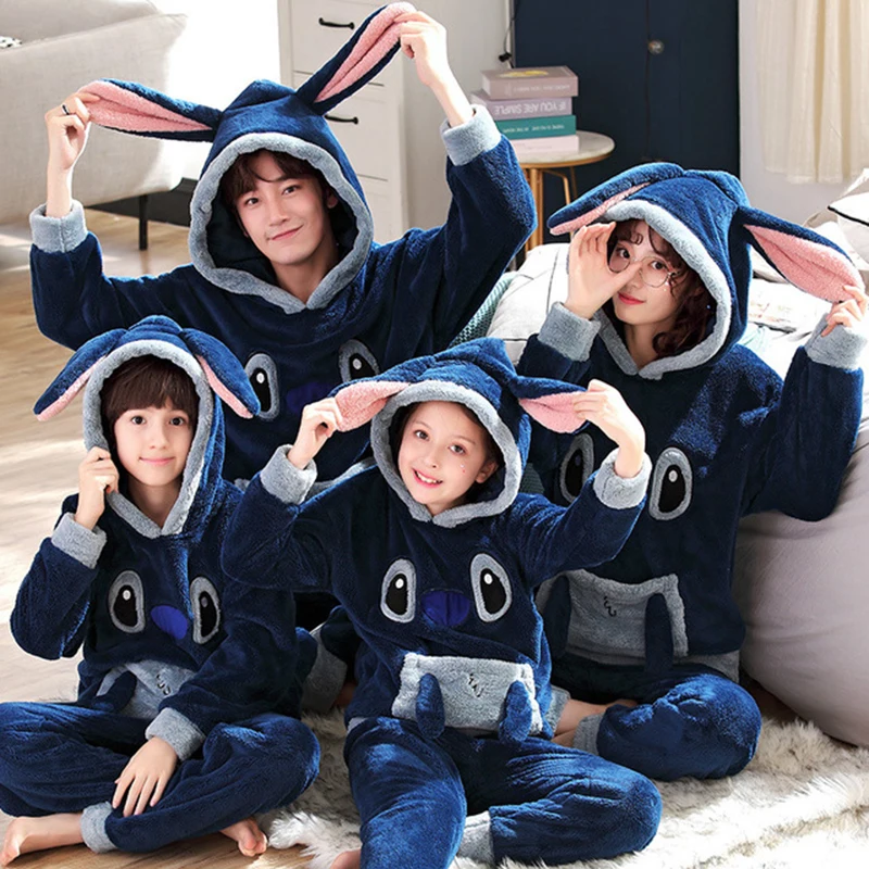 Зимний Пижамный комплект для родителей и детей Детские фланелевые пижамы