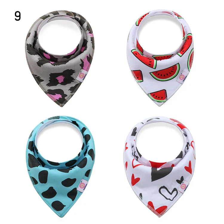 

Baby Saliva Towel Cotton Bib 4 pcs one set Baby Bib Multi-pattern Double Triangle Scarf boy and girls