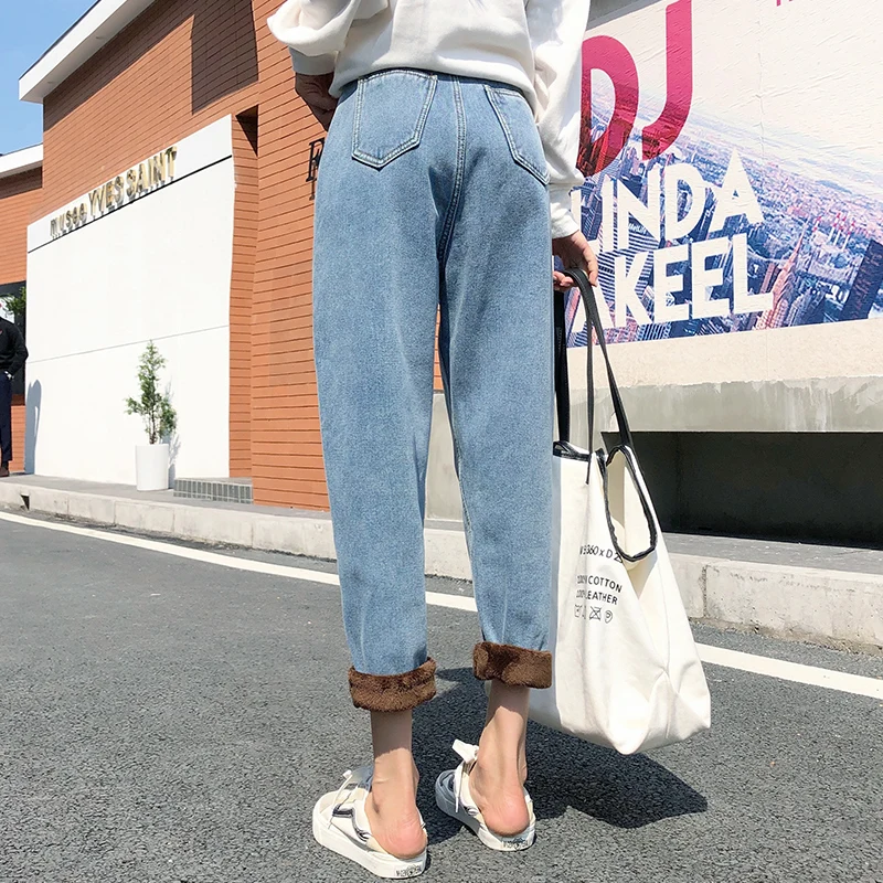 

XIBUSANA 2020 Winter New Plus Velvet Thickened High Waist Harem Pants Women Casual Solid Loose Straight Ankle Length Pants Lady
