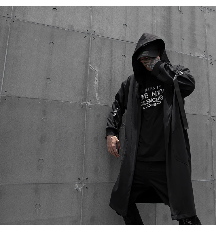 Тренч Una Reta Мужская мода Diablo стиль Harajuku ветровка мужская повседневная верхняя одежда хип хоп Уличная с капюшоном плащ пальто