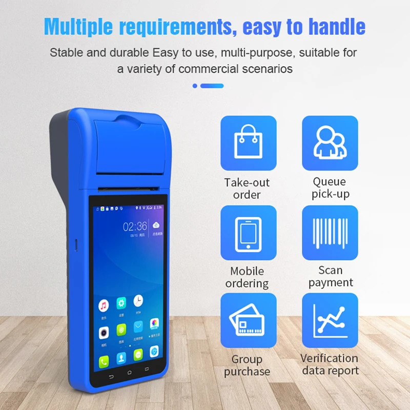 Android 8.1.0 3G Wi-Fi POS PDA Терминал портативный умный Беспроводной 58 мм BluetoothThermal принтер с