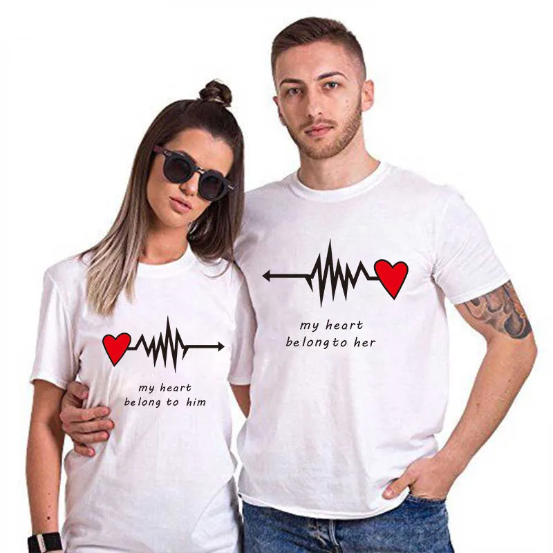 Летние повседневные белые футболки с надписью Love Heart Couples Футболка