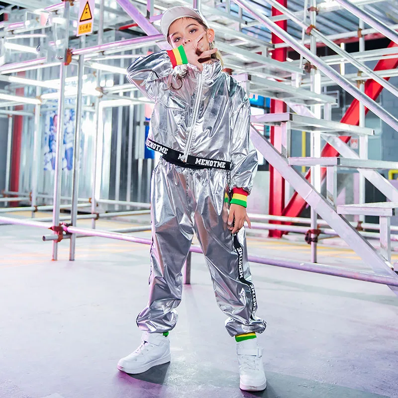 

Модные танцевальные костюмы в стиле хип-хоп; детская Серебряная джазовая одежда для выступлений; уличная танцевальная одежда для девочек; тренировочная одежда; DC3285