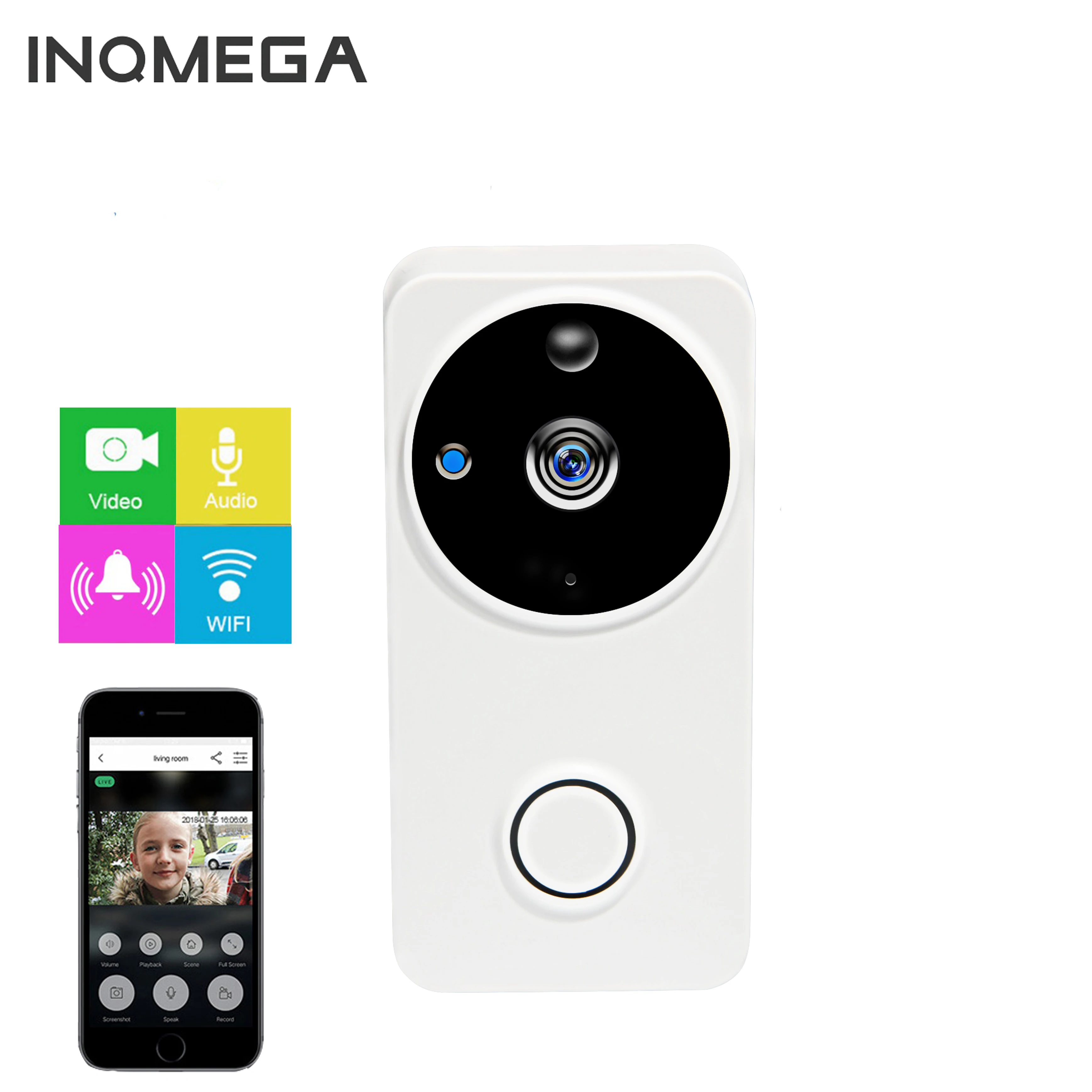 

INQMEGA WiFi дверной звонок безопасности видео дверной звонок умный беспроводной визуальный запись домашний монитор ночное видение домофон две...