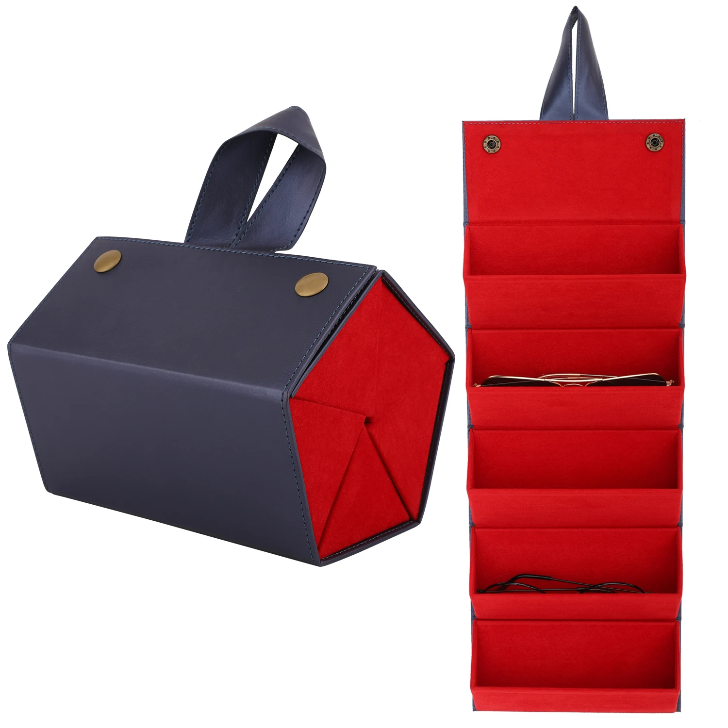 

Portable Glasses Organizer 5 Multi-slot Eyeglasses Storage Display Travel Folding Sunglasses PU Leather Case