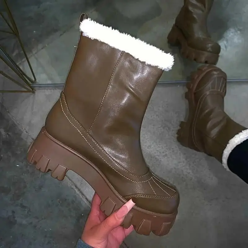 

New Winter Products Women PU Fashion Thick Heel Snow Boots Comfortable Warm Plush Anti Slip Popular Casual Women Boots 5KE301