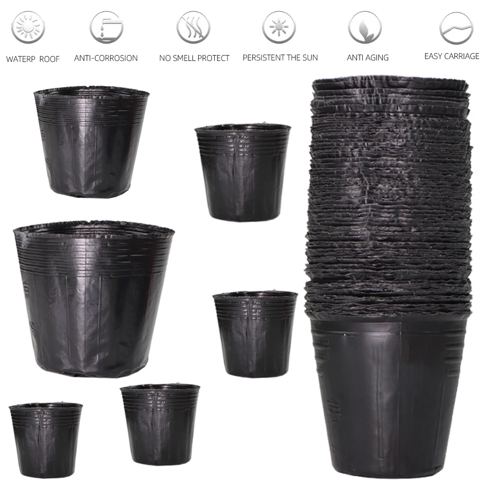 

5-100pcs 16 Sizes Black Plastic Seedling Planting Bowl Nursery Breathable Pot Nutrition Grow Bag Garden Vegetable Container Box