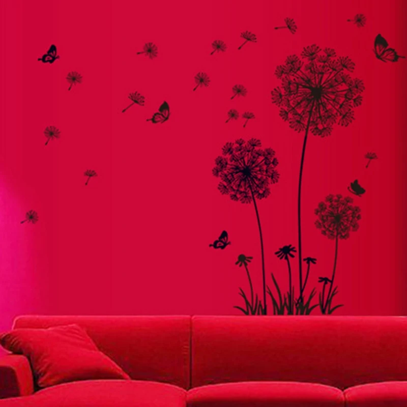 

"Butterfly Flying In Dandelion" Bedroom Living Room Stickers Style Wall Stickers Design PVC Wall Decals