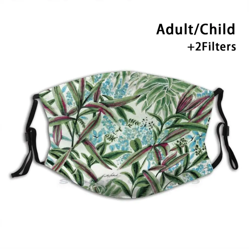 

Canopy Reusable Mouth Face Mask With Filters Kids Tropical Watercolor Hand Painted Rain Forest Hawaii Foliage Plants Paradise