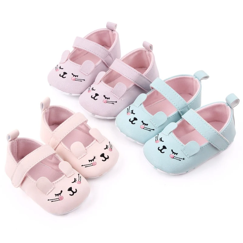 

Обувь для маленьких девочек с цветочным принтом и рисунком кролика; обувь из искусственной кожи; обувь для малышей на мягкой подошве; коллек...