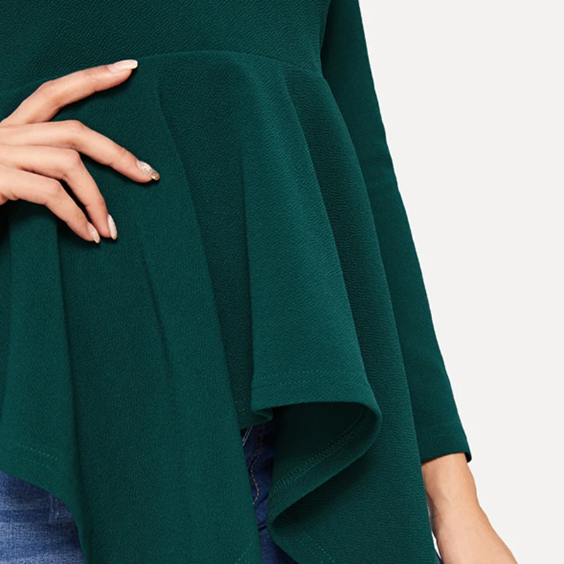 SHEIN Однотонный Топ С Асимметричным Низом И Молнией Женская Черная Классическая Блузка С Длинными Рукавами