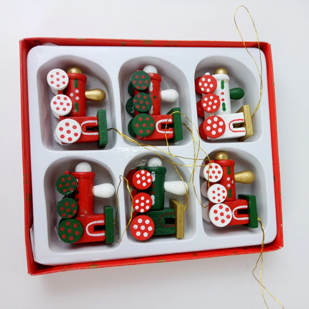 6 шт. Рождественская елка подвесное украшение деревянный поезд подвеска