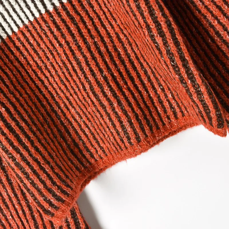 2018 женский толстый осенний свитер контрастного цвета с длинным рукавом высоким