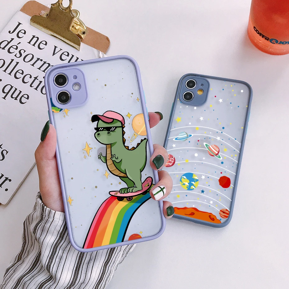 

Dinosaur Outer Space Planet Camera Protection Phone Cases For iPhone 11 13 12Pro Max XR XS Max X 8 7 Plus Matte Shockproof Cover