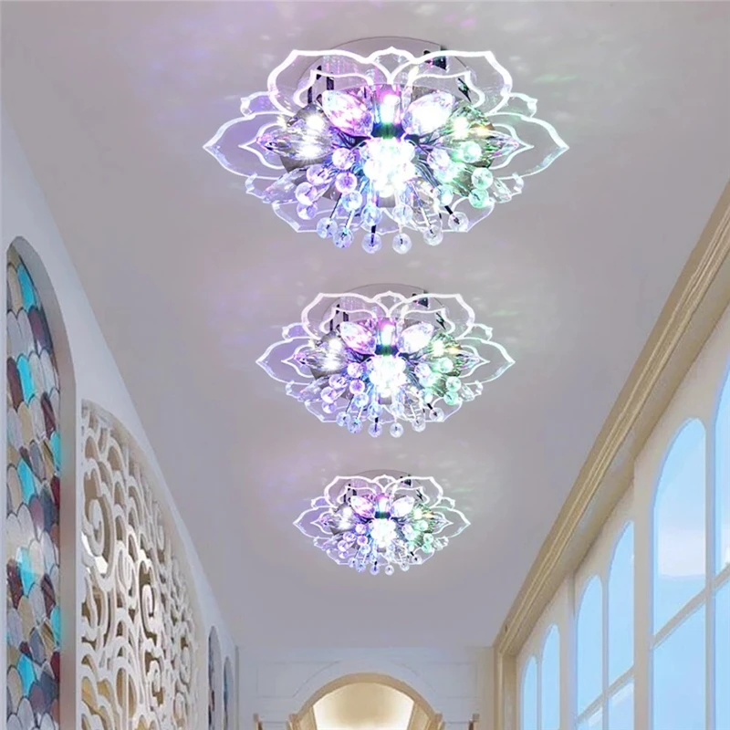 Lámpara de techo con forma de flor de diseño moderno, lámpara LED de techo de cristal para dormitorio, cocina, pasillo, sala de estar, linterna de pasillo