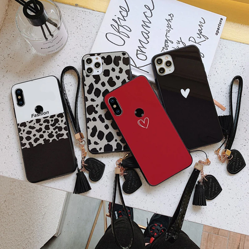 

For Xiaomi Redmi Note 7 6 5 Pro Case Free strap Fashion new Leopard Hard Glass Cover For Redmi 7 7A 6A 5A 5 Plus 6 Pro Casing