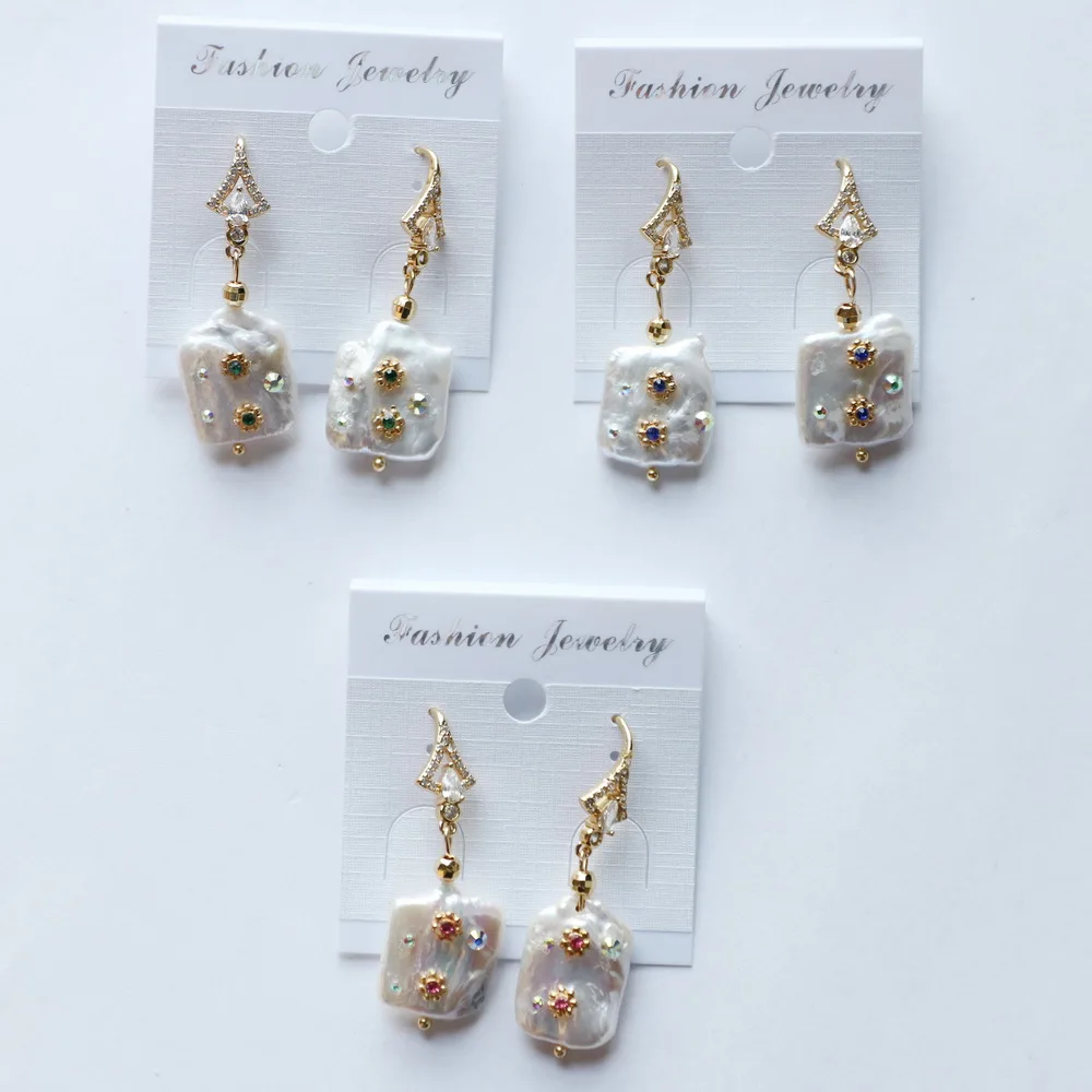 Серьги-Крючки женские латунные с пресноводным жемчугом и фианитами | Украшения