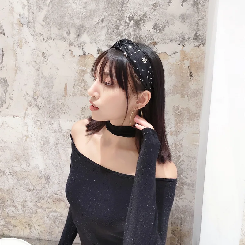 Повязка на голову женская с перекрещивающимися блестками кружевная прозрачная