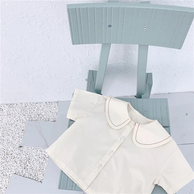 

Children's summer 2020 new girls' Korean retro brand short sleeve shirt 19259