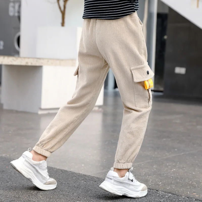 

2020 Girls pants 4-13 years old Cotton Spring and autumn casual Printed Pocket overalls plus cashmere pants cargo pant