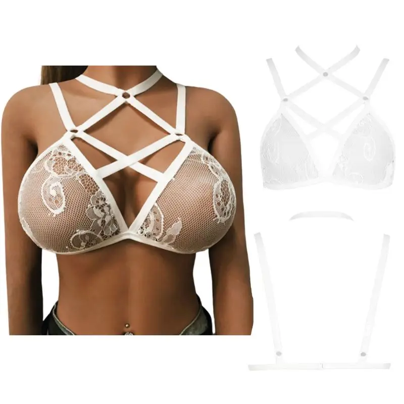 Женская сексуальная клетка с лямкой на шее ажурная Прозрачная Кружевная